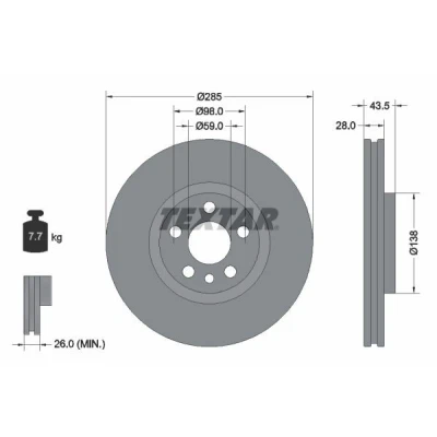 Imagem de TEXTAR 92115003 Disco de travão 285 28 05/06 98 interior ventilado revestido sem pernos fixação da roda, cubo roda PRO+ CITROËN: Jumpy I Van