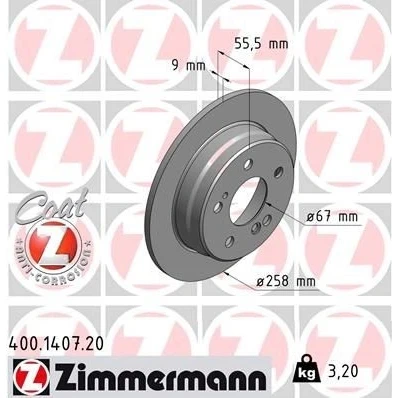 Imagem de ZIMMERMANN COAT Z 400.1407.20 Disco de travão 258 9 7/5 5 112 cheio revestido MERCEDES BENZ: 190, W124 Sedan, Carrinha