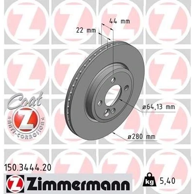 Imagem de ZIMMERMANN COAT Z 150.3444.20 Disco de travão 280 22 5/4 4 100 interior ventilado revestido alto carbono MINI: Hatchback, Clubman, Cabrio