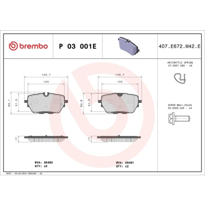 Imagem de BREMBO Jogo de pastilhas para travão disco preparado indicador aviso desgaste P 03 001E