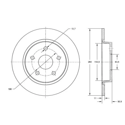 Imagem de TOMEX brakes Disco de travão FORD: Transit Connect V408 Van, C Max 2, KUGA 2 Eixo traseiro 280mm 11mm 5 108mm cheio pintado TX 73 01 1683383,1683384