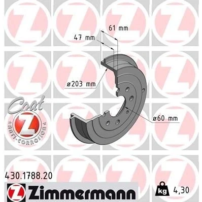 Imagem de ZIMMERMANN COAT Z 430.1788.20 Tambor de Travão 249mm OPEL: Corsa D Hatchback, FIAT: Grande Punto Hatchback