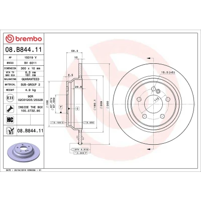 Imagem de BREMBO COATED DISC LINE 08.B844.11 Disco de travão 300 10 5 cheio revestido alto carbono com parafusos MERCEDES BENZ: SL Cabrio