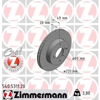 Imagem de ZIMMERMANN COAT Z 540.5311.20 Disco de travão 231 20 6/4 4 100 interior ventilado revestido