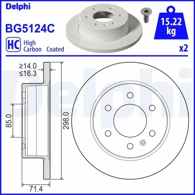 Imagem de DELPHI BG5124C Disco de travão 298 16 6 cheio revestido alto carbono sem o rolamento da roda, anel sensor do ABS