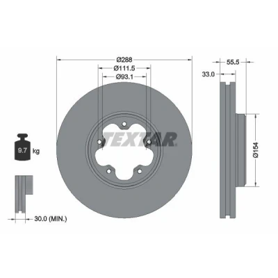 Imagem de TEXTAR PRO 93260603 Disco de travão 288 33 05/05 111,5 interior ventilado revestido sem pernos fixação da roda, cubo roda