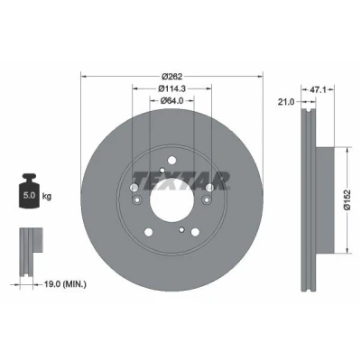 Imagem de TEXTAR 92294503 Disco de travão 262 21 05/09 114,3 interior ventilado revestido sem pernos fixação da roda, cubo roda