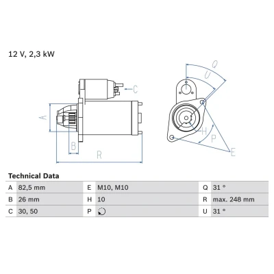 Imagem de BOSCH 0 986 018 270 Motor de arranque 12 2,2 10 MERCEDES BENZ: Sprinter 4 T Camião plataforma/Chassis, Classe C modell, E modell