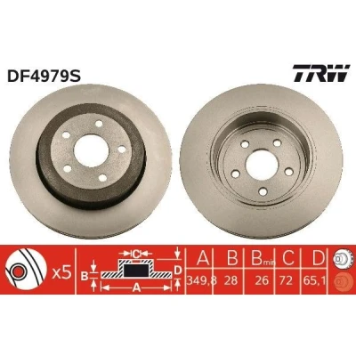 Imagem de TRW DF4979S Disco de travão 350 28 5 127 ventilado pintado alto carbono