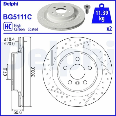 Imagem de DELPHI Disco de travão MINI: Clubman 300mm 20mm 5 ventilado, perfurado, ranhurado/perfurado revestido alto carbono BG5111C 34216864135