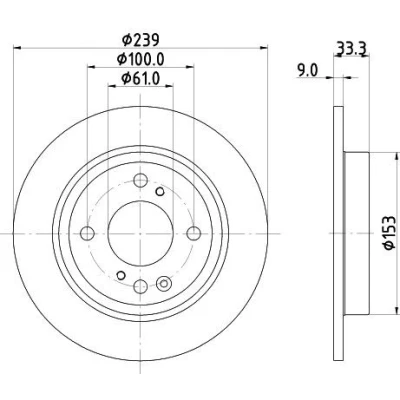 Imagem de HELLA 8DD 355 134 681 Disco de travão 239 9 04/07 100 cheio revestido sem o rolamento da roda, pernos fixação cubo roda