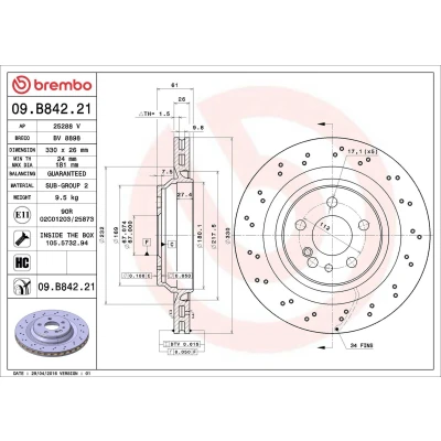 Imagem de BREMBO COATED DISC LINE 09.B842.21 Disco de travão 330 26 5 perfurado/ventilado revestido alto carbono com parafusos MERCEDES BENZ: Classe S Sedan