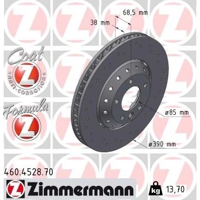 Imagem de ZIMMERMANN 460.4528.70 disco de travão 390 38 6/5 5 130 ventilado, perfurado, duas peças revestido ligado/alto carbono