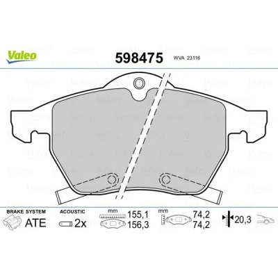 Imagem de VALEO 598475 Jogo de pastilhas para travão disco Eixo dianteiro incl. contacto aviso desgaste sem chapa anti ruído OPEL: Astra H Hatchback