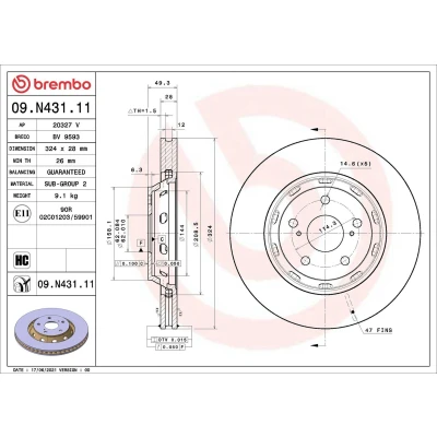 Imagem de BREMBO 09.N431.11 Disco de travão 324 28 5 interior ventilado revestido alto carbono