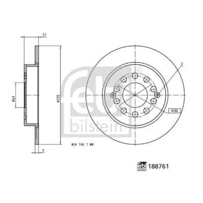 Imagem de FEBI BILSTEIN Disco de travão Eixo traseiro 255mm 9mm 5furos 100mm cheio revestido 188761 10266049 Discos