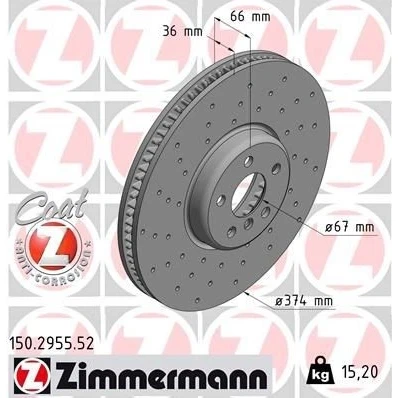 Imagem de ZIMMERMANN 150.2955.52 Disco de travão 374 36 6/5 5 112 interior ventilado, perfurado revestido alto carbono BMW: 6 Gran Turismo, Sedan, Touring