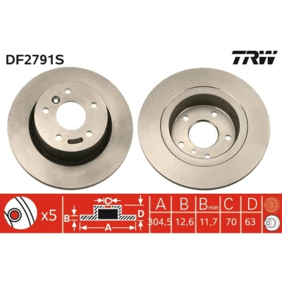 Imagem de TRW DF2791S Disco de travão 304,5 12,6 5 120 cheio pintado LAND ROVER: Range Rover 2, Discovery 1