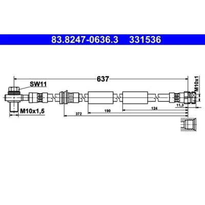 Imagem de ATE 83.8247 0636.3 Mangueira de Travão 637 M10x1 VOLKSWAGEN: GOLF 7, 6