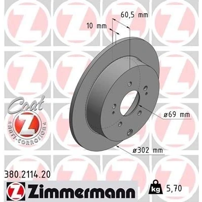 Imagem de ZIMMERMANN COAT Z 380.2114.20 Disco de travão 302 10 8/5 5 114 cheio revestido MITSUBISHI: Grandis