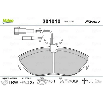 Imagem de VALEO 301010 Jogo de pastilhas para travão disco FIRST Eixo dianteiro incl. contacto aviso desgaste sem chapa anti ruído