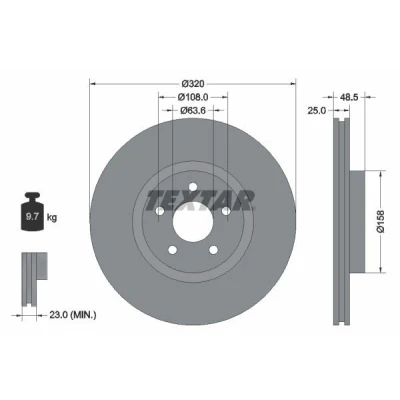 Imagem de TEXTAR 92149100 Disco de travão 320 25 05/05 108 interior ventilado sem pernos fixação da roda, cubo roda FORD: Focus 3, 2