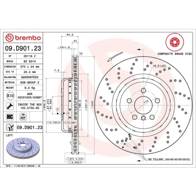 Imagem de BREMBO 09.D901.23 disco de travão 370 24 5 perfurado/ventilado, duas peças revestido alto carbono com parafusos BMW: 6 Gran Turismo