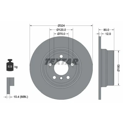 Imagem de TEXTAR PRO 92107403 Disco de travão 324 12 05/06 120 cheio revestido sem pernos fixação da roda, cubo roda BMW: X5