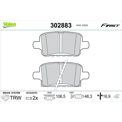 Imagem de VALEO 302883 Jogo de pastilhas para travão disco Eixo traseiro incl. contacto aviso desgaste sem parafusos, com chapa anti ruído