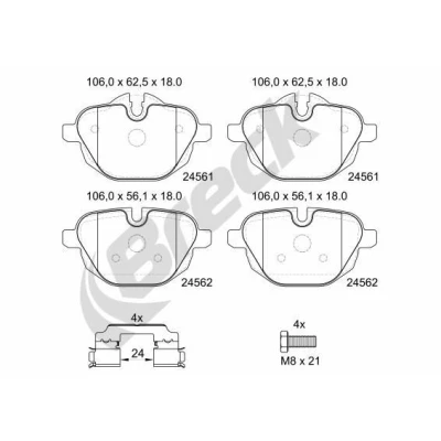 Imagem de BRECK 24561 00 552 Jogo de pastilhas para travão disco BMW: 5 Touring, Sedan, 7