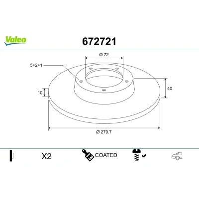 Imagem de VALEO Disco de travão MAZDA: 6 Sedan, SW, Hatchback Eixo traseiro 280mm 10mm 5furos cheio revestido 672721 G25Y26251,G25Y26251A,GF3Y26251