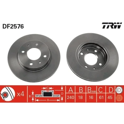 Imagem de TRW DF2576 Disco de travão 240 18 4 100 ventilado pintado alto carbono NISSAN: Sunny 3, 3 Liftback,