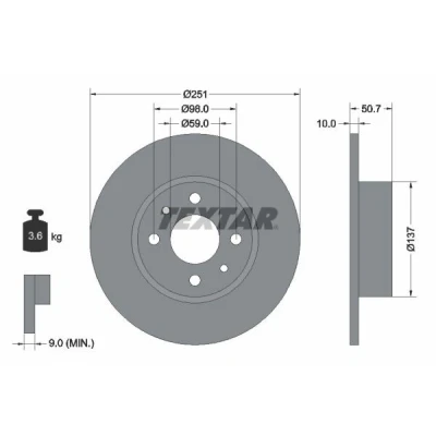 Imagem de TEXTAR PRO 92034203 Disco de travão 251 10 04/06 98 cheio revestido sem pernos fixação da roda, cubo roda FIAT: Stilo Hatchback, BRAVO 2