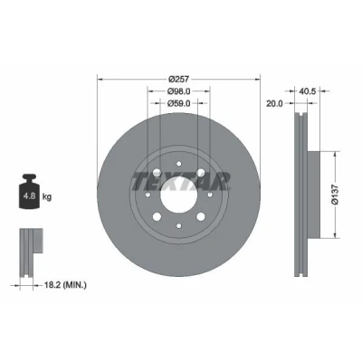 Imagem de TEXTAR PRO 92068503 Disco de travão 257 20 04/08 98 interior ventilado revestido sem pernos fixação da roda, cubo roda