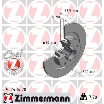 Imagem de ZIMMERMANN Disco de travão RENAULT: LAGUNA 3 Grandtour, 300mm 11mm 5/5 5furos 114mm cheio revestido 470.2434.20 402020003R,402022291R
