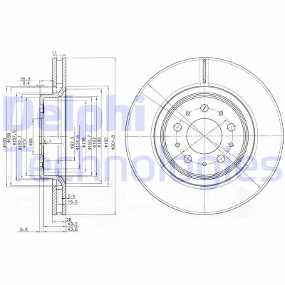 Imagem de DELPHI BG3418 Disco de travão 302 26 5 ventilado oleado não tratado sem o rolamento da roda, anel sensor do ABS VOLVO: V70 I, 850 Carrinha, S70