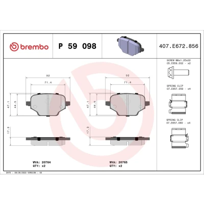 Imagem de BREMBO P 59 098 Jogo de pastilhas para travão disco excl. contacto aviso desgaste com parafusos pinça acessórios