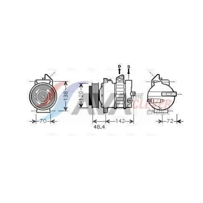 Imagem de AVA COOLING SYSTEMS MSAK437 compressor 7SEU16C 12V PAG 46 R134a com óleo de PAG, embraiagem magnética, díodo