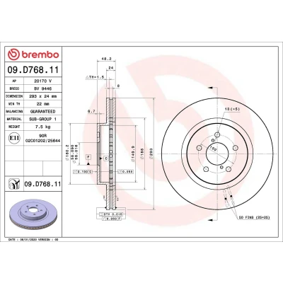 Imagem de BREMBO 09.D768.11 Disco de travão 293 24 5 interior ventilado revestido