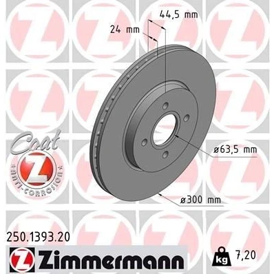 Imagem de ZIMMERMANN 250.1393.20 Disco de travão 300 24 4/4 4 108 interior ventilado revestido FORD: Focus Mk1 Hatchback, Carrinha