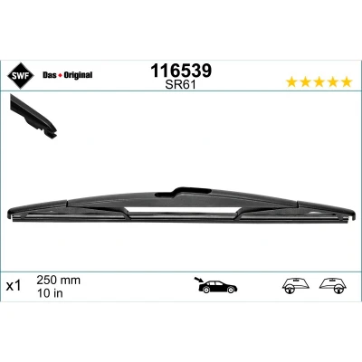 Imagem de Escova do limpa vidros Swf 116539 250mm traseira de em arco TOYOTA: Auris Carrinha, RAV4 IV SUV, Yaris IV, JEEP: Compass
