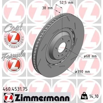 Imagem de ZIMMERMANN 460.4531.75 disco de travão 390 38 6/5 5 112 ventilado, fendido, duas peças revestido ligado/alto carbono PORSCHE: Macan