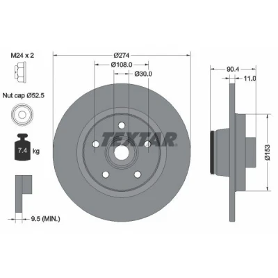 Imagem de TEXTAR PRO 92196203 Disco de travão 274 11 05/05 108 cheio revestido com anel sensor magnético integrado, o rolamento da roda