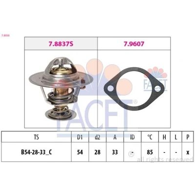 Imagem de FACET 7.8838 Termóstato, líquido de refrigeração 85oC 54mm Made in Italy OE Equivalent com junta KIA: cee‘d I Carrinha, Cerato Hatchback, RIO 2