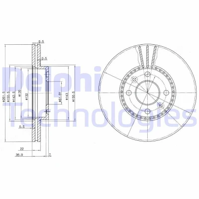 Imagem de DELPHI BG2693 Disco de travão 262 22 4 ventilado oleado não tratado sem o rolamento da roda, anel sensor do ABS RENAULT: LAGUNA 1