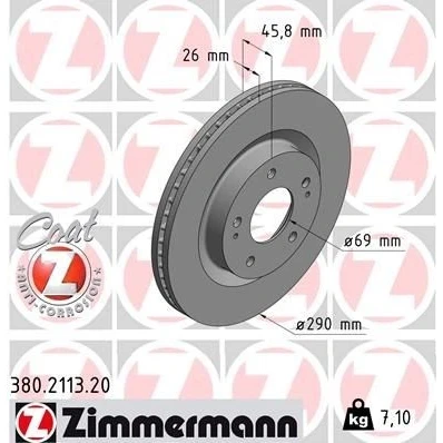 Imagem de ZIMMERMANN COAT Z 380.2113.20 Disco de travão 290 26 7/5 5 114 interior ventilado revestido MITSUBISHI: Grandis