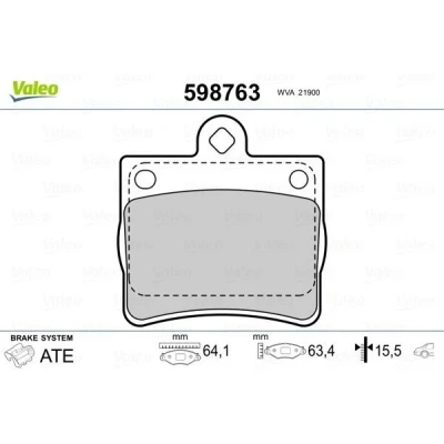 Imagem de VALEO 598763 Jogo de pastilhas para travão disco Eixo traseiro excl. contacto aviso desgaste com chapa anti ruído