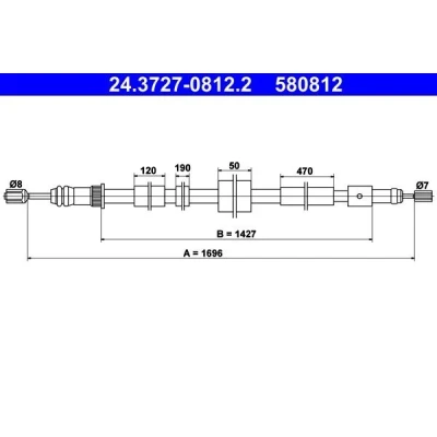 Imagem de ATE 24.3727 0812.2 Cabo de Freio Mão 1696 PEUGEOT: 306 Carrinha, Hatchback