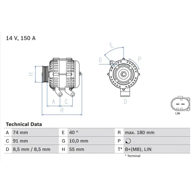 Imagem de BOSCH 0 986 080 810 Alternador 14V 150A VOLVO: S40 II, V50