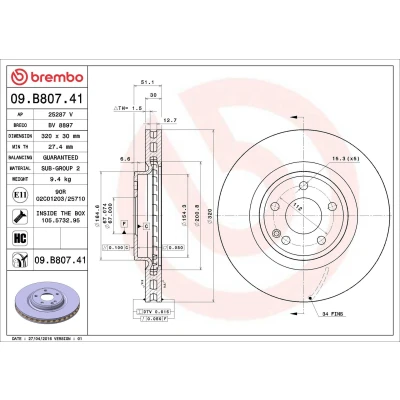 Imagem de BREMBO COATED DISC LINE 09.B807.41 Disco de travão 320 30 5 interior ventilado revestido alto carbono com parafusos MERCEDES BENZ: Classe A